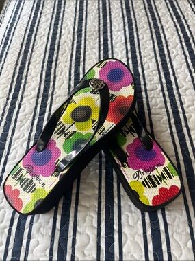 Brighton Black Flip Flop Sandals with Multicolor Floral Print